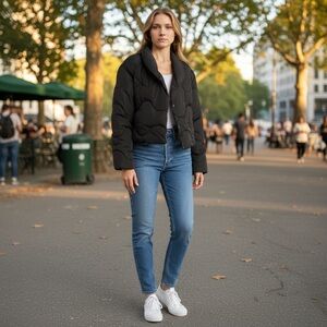 ELODIE Quilted Crop Puffer Jacket, Women’s, Color‎ Black, Size Small